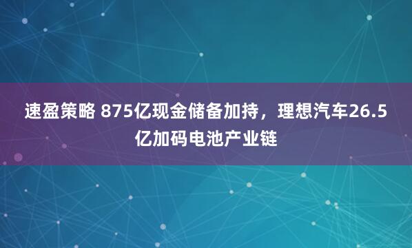 速盈策略 875亿现金储备加持，理想汽车26.5亿加码电池产业链