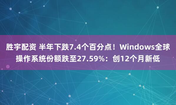 胜宇配资 半年下跌7.4个百分点！Windows全球操作系统份额跌至27.59%：创12个月新低